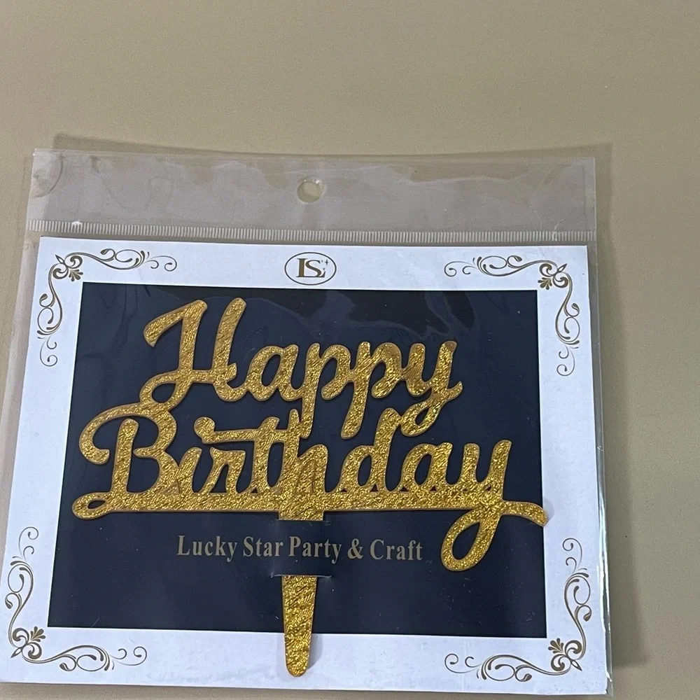 NWT Happy Birthday CursiveGold Sparkle Acrylic Cake Topper